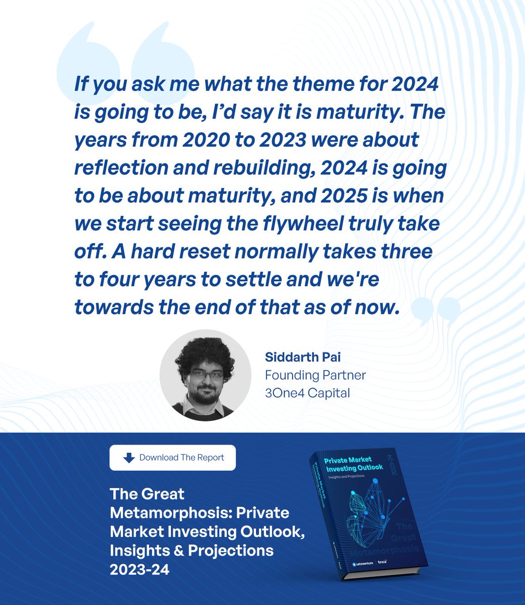 2020-2023: Reflection and rebuilding 2024: Maturity 2025: Inflection point Siddarth Pai (@3one4Capital) on the state of Indian startup ecosystem & sectors hot today in our annual report. Full report here: bit.ly/492Fx4r #startups