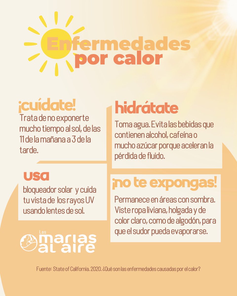 lasmariasalaire's tweet photo. ¡Pilas! que el calor extremo puede tener consecuencias serias para la salud😵🤒, por ello entregamos información sobre los riesgos y consejos para el autocuidado y el de los que te rodean. 👩‍👩‍👧👨‍👨‍👧👩‍👦👪👨‍👩‍👧‍👦
Estamos juntos en esto🍃, enviamos un refrescante ❄️abrazo. https://t.co/YpQzKYwSvF