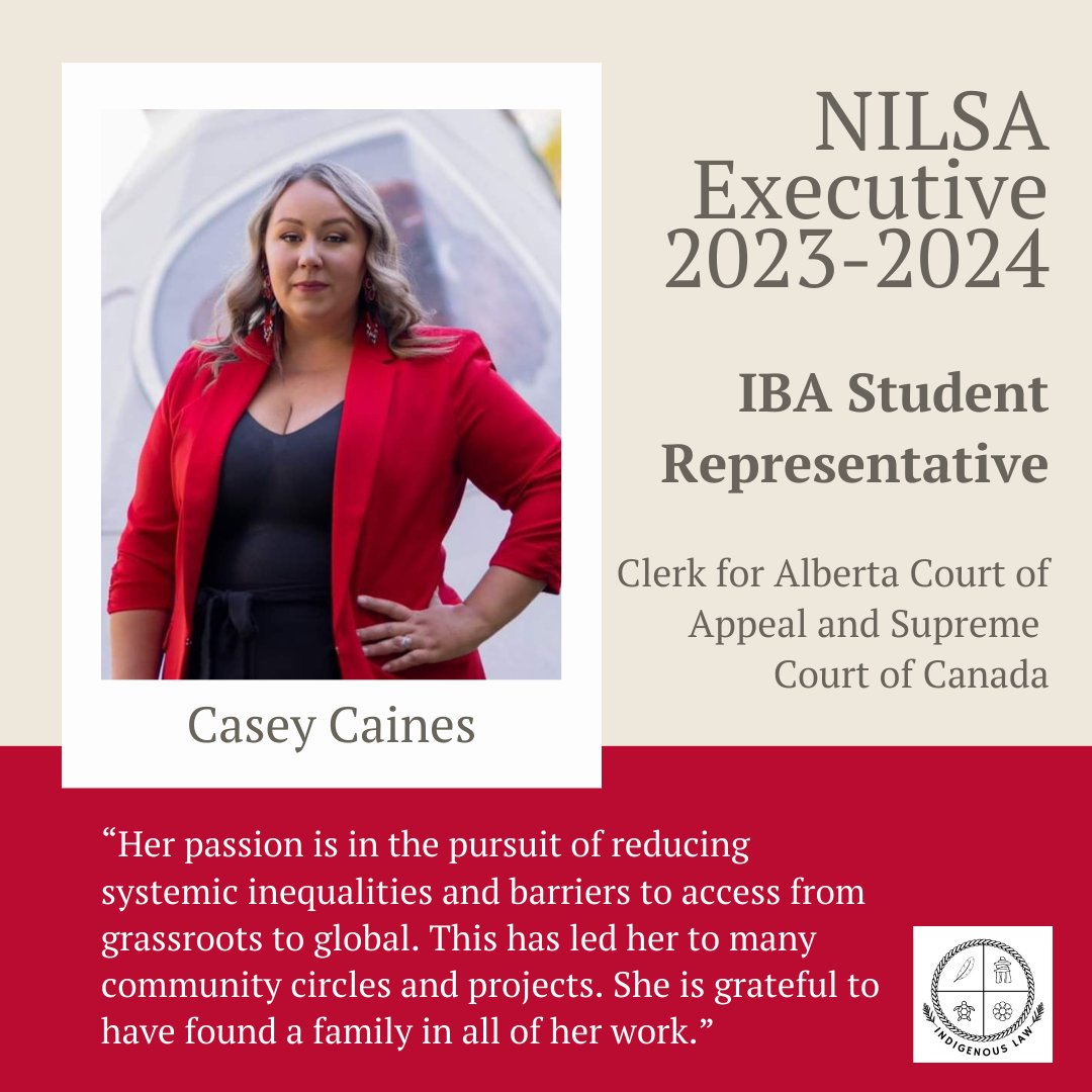 Introducing our returning Indigenous Bar Association Student Representative, Casey Caines! Read her full bio at nilsacanada.weebly.com/about.html! #nationalindigenouslawstudentsassociation #indigenouslaws #indigenouslawyers #indigenouslawstudents #firstnations