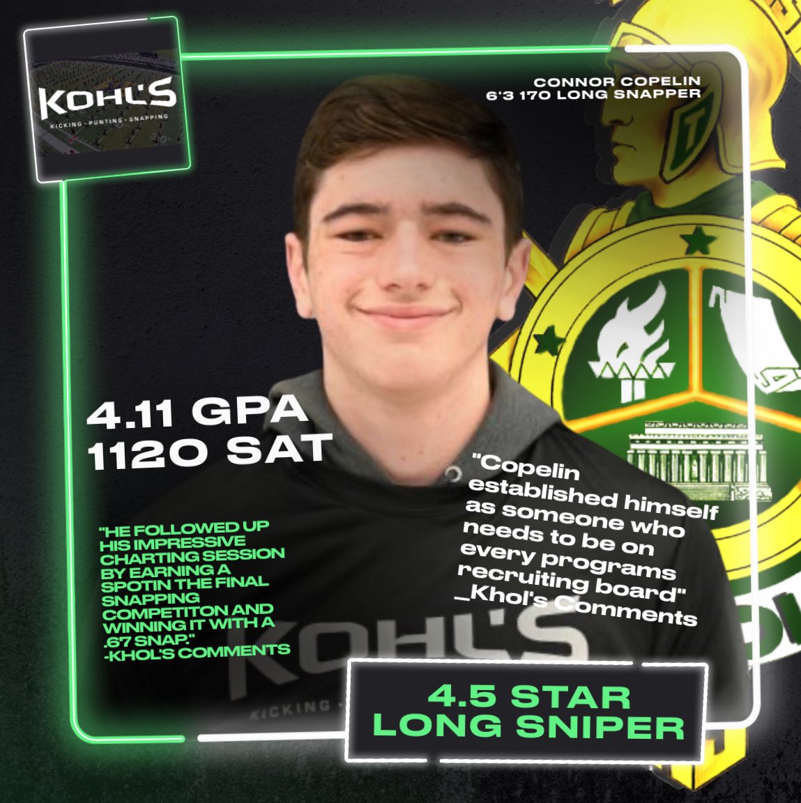 The Trojan Special Teams features a LONG SNIPER 🎯by the name of Connor Copelin who has been getting national recognition from @KohlsSnapping ! #RecruitLincoln⚔️ @FSUCoachJP @Andrew_Ivins @__liamrooney @larryblustein @FlaHSFootball