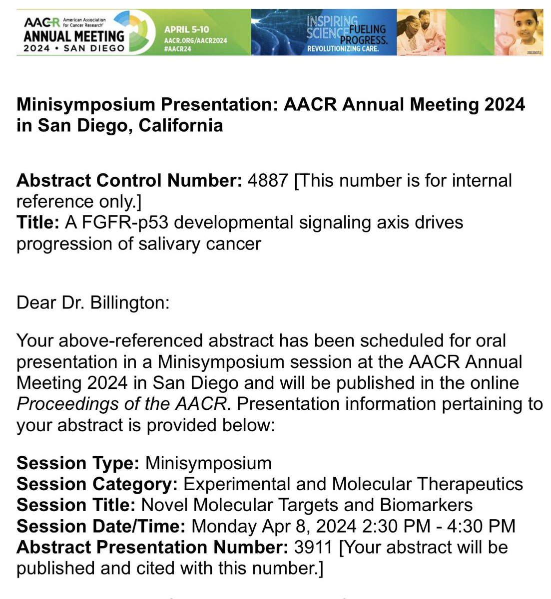 Julia Billington (@juliabcancersci) on Twitter photo So excited to be selected for an oral presentation at #aacr24! A shared win for Team <a href="/AmelioLab/">Amelio Lab</a>! Looking forward to seeing you there <a href="/AACR/">AACR</a> in San Diego 🔬🥼🧫 <a href="/CancerBiol_PhD/">Moffitt Ph.D. Graduate Program</a> <a href="/MoffittNews/">Moffitt Cancer Center</a> #CancerResearch #developmentalsignaling #tumorprogression So excited to be selected for an oral presentation at #aacr24! A shared win for Team <a href="/AmelioLab/">Amelio Lab</a>! Looking forward to seeing you there <a href="/AACR/">AACR</a> in San Diego 🔬🥼🧫 <a href="/CancerBiol_PhD/">Moffitt Ph.D. Graduate Program</a> <a href="/MoffittNews/">Moffitt Cancer Center</a> #CancerResearch #developmentalsignaling #tumorprogression