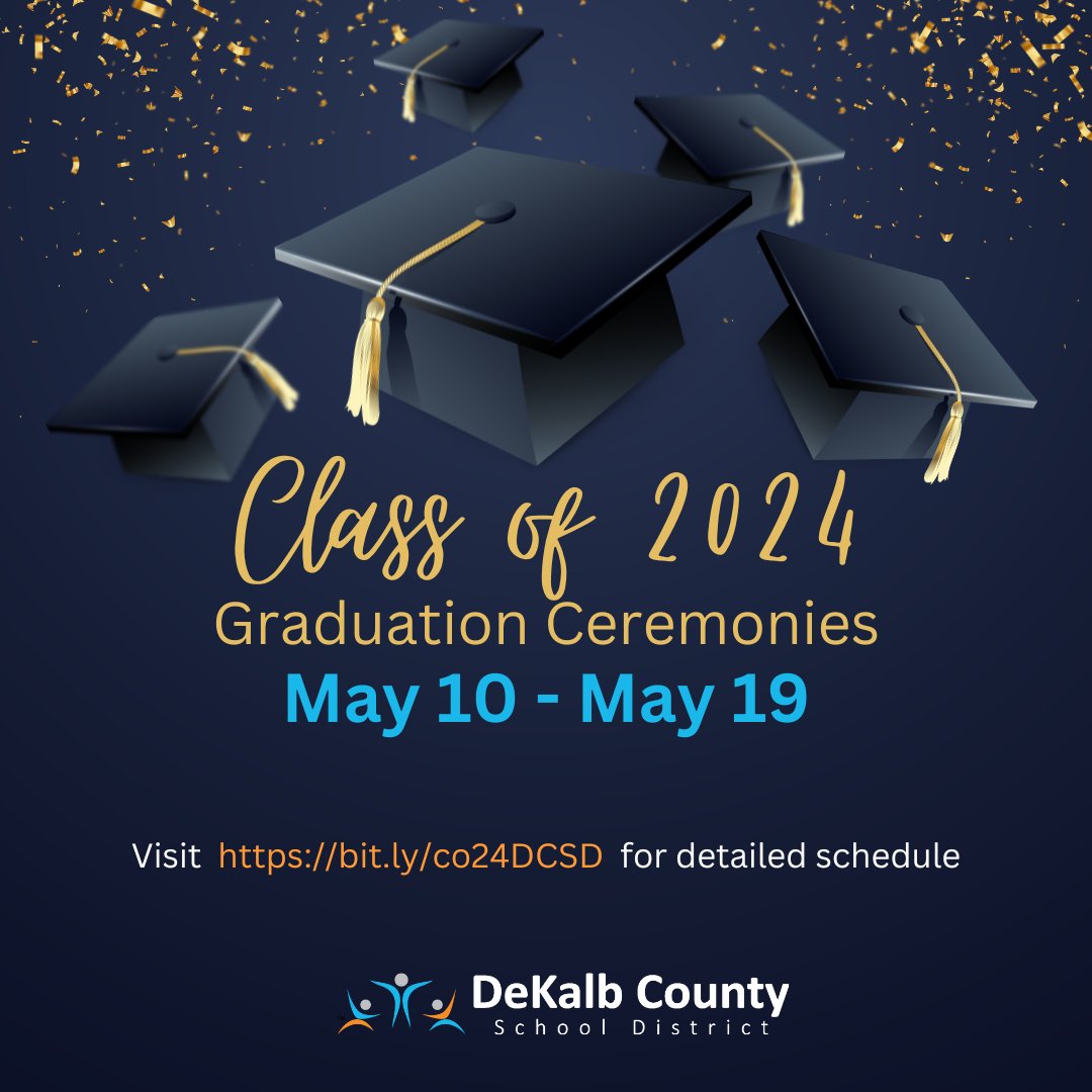 🎓 Celebrate the #DCSD #Classof2024! 🎉 Graduation season will soon be upon us. Join us from May 10-19 as we honor our grads' hard work and resilience. 🗓️ Check out the full schedule at bit.ly/co24DCSD and let's make these ceremonies unforgettable! #iLoveDCSD💙🧡