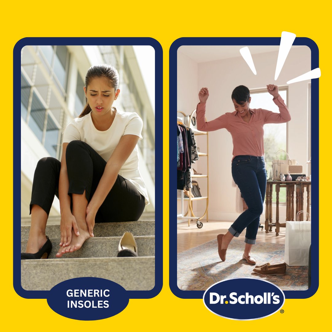 Your shoes 😫 vs. your shoes with #DrScholls 😃 Support and comfort are just an insole away with Dr. Scholl's®! Our insole advisor makes shopping for the right insole easier than ever. Find your #drscholls sole mate today at: brnw.ch/21wGp2a