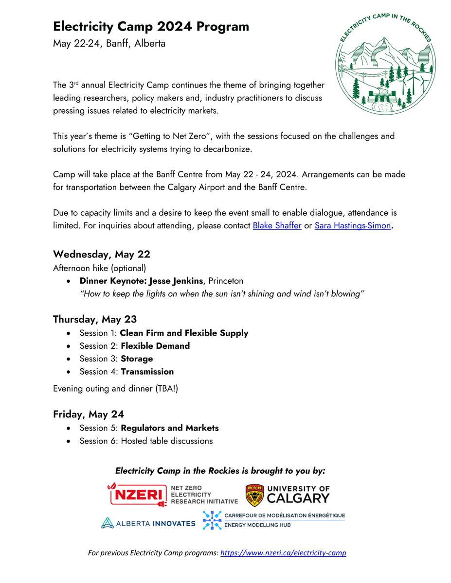 📢CALL FOR PAPERS📢

Very pleased to announce the 3rd Annual Electricity Camp in the Rockies, May 22-24, in Banff!

If you're interested in presenting, please email me your extended abstract or paper by Feb 15.

Attendee registration will begin in March.

nzeri.ca/electricity-ca…