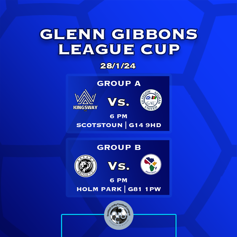 Scottish Unity Football League (@scottishunityfl) on Twitter photo Another two games on this Sunday from Groups A & B
Dreams take on Afroscots at Holm Park with Kingsway playing Glasgow Afghan at Scotstoun.
<a href="/ftsc0res/">fulltimesc0res</a> <a href="/scotscores/">scotscores</a> Another two games on this Sunday from Groups A & B
Dreams take on Afroscots at Holm Park with Kingsway playing Glasgow Afghan at Scotstoun.
<a href="/ftsc0res/">fulltimesc0res</a> <a href="/scotscores/">scotscores</a>
