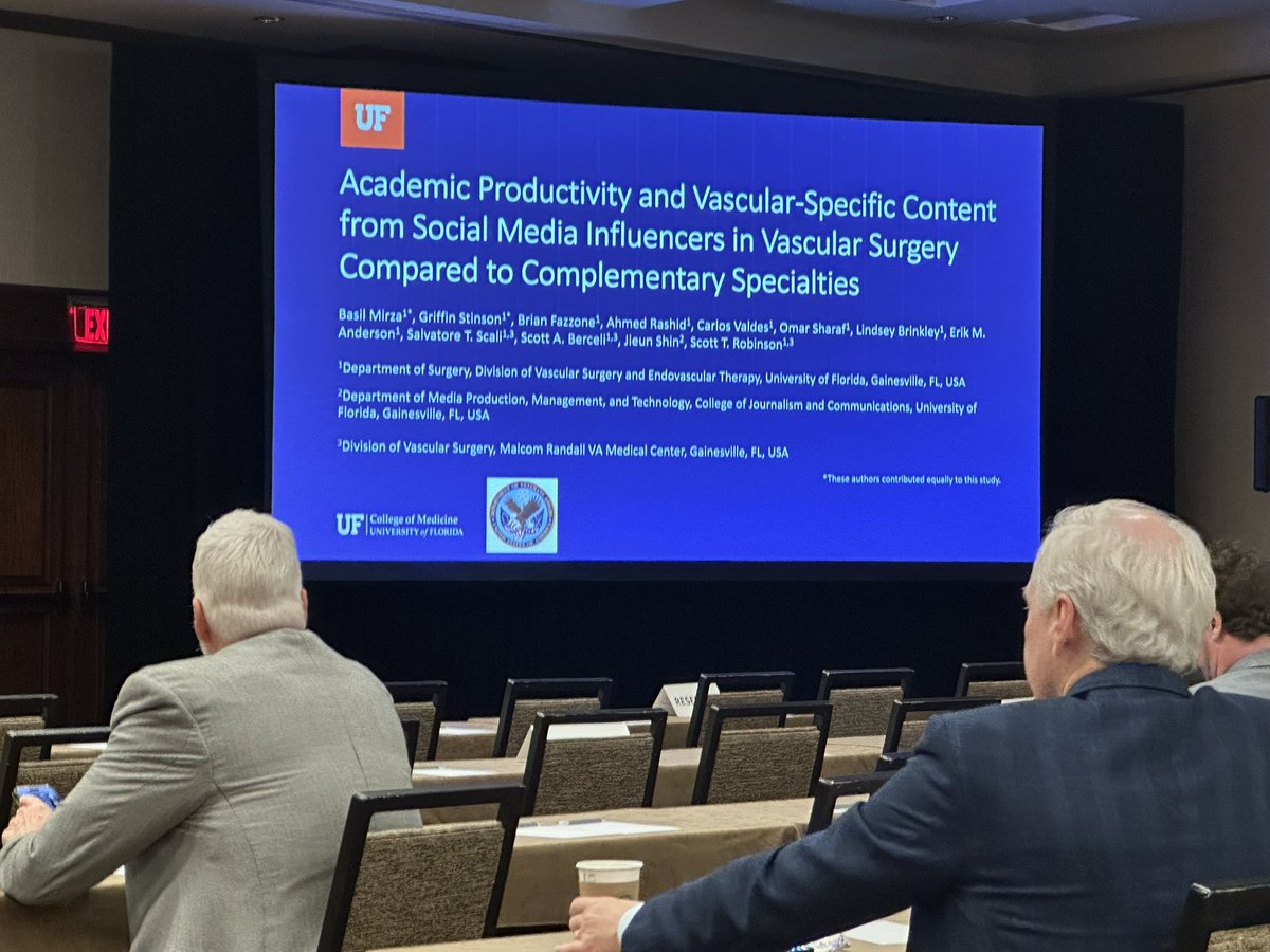 @UFMedicine student Basil Mirza giving a great presentation at #SAVS2024: “Academic Productivity and Vascular-Specific Content from Social Media Influencers in Vascular Surgery Compared to Complementary Specialties”