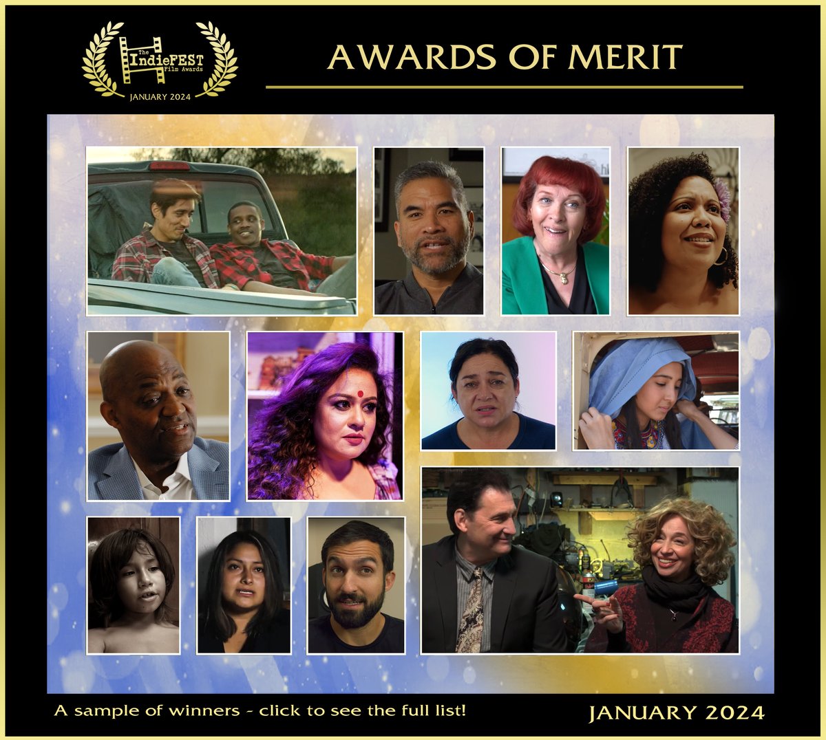 Congratulations to the AWARD OF MERIT winners! A diverse and talented group of filmmakers showcased their projects with passion and commitment. Whether it was drama, comedy, web series, film features – or more – this group delivered! See them all here: theindiefest.com/award-of-merit…