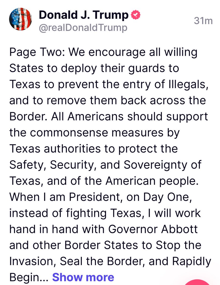 Donald Trump is publicly inciting Sedition! He calls for troops from other states to go to the Texas border, defy the Supreme Court, and lawful orders from President Biden. Donald John Trump is a clear and present danger. He should be arrested immediately! #FreshStrong