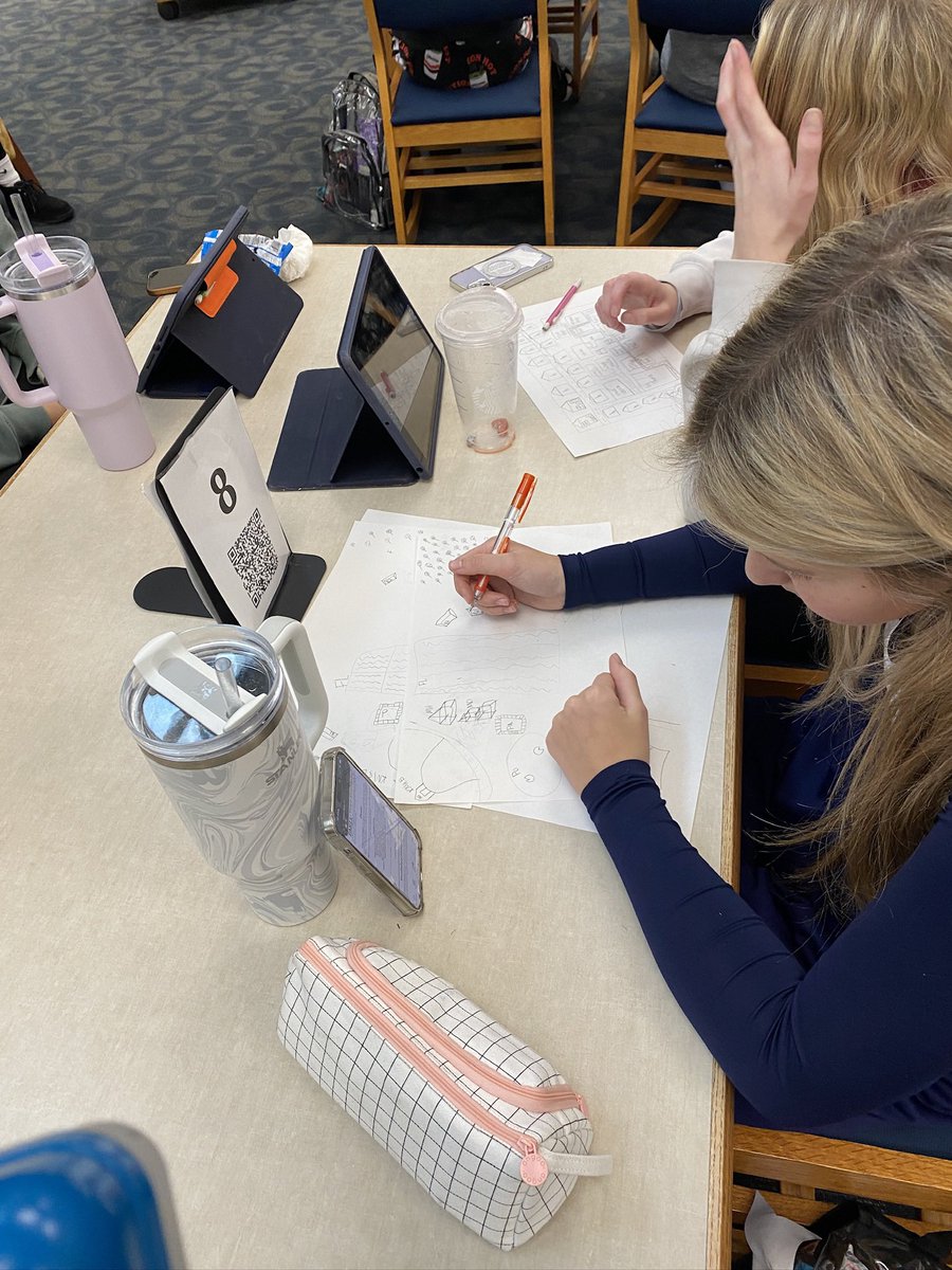 @DchSchoice S from Mr. Hofer’s World History classes booked the @DCHS_hawks #SchoolLibrary #makerspace to complete their castle drawings. What a great group!!