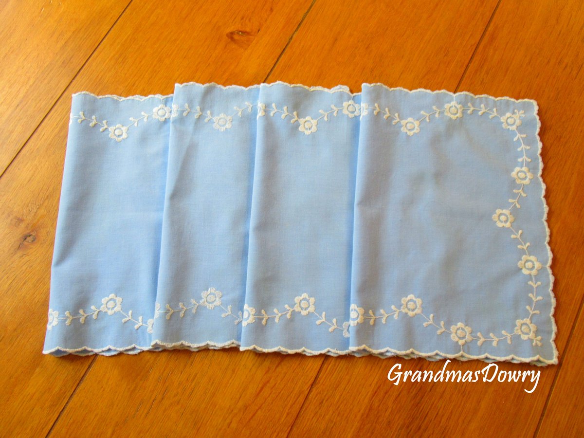 GrandmasDowry's tweet photo. Embroidered Placemats, Blue Floral Linen Placemts, Set of 4, #TableMat Rectangular Doily https://t.co/WDZDm12Cbp #tabledecor #vintageLinen https://t.co/02iGMKP35N