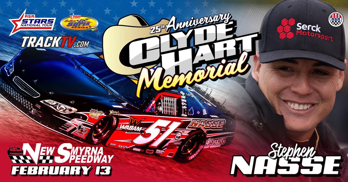 Stephen Nasse Prepared For 25th Annual Clyde Hart Memorial The Pinellas Park, FL driver has been very successful at his home track winning the Governor’s Cup one season ago. Nasse is a Clyde Hart Memorial former winner and World Series of Asphalt Champion.