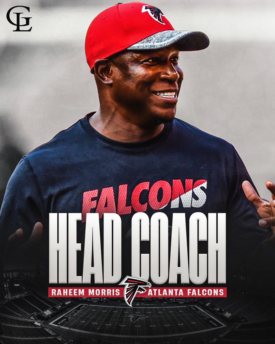 GoalineFootball's tweet photo. Beyond proud and excited that our long time GL family member Raheem Morris has been named Head Coach of the Atlanta Falcons. Raheem becomes the first black Head Coach in franchise history. #FaithFamilyFootball®️ https://t.co/Haz7S4fGps