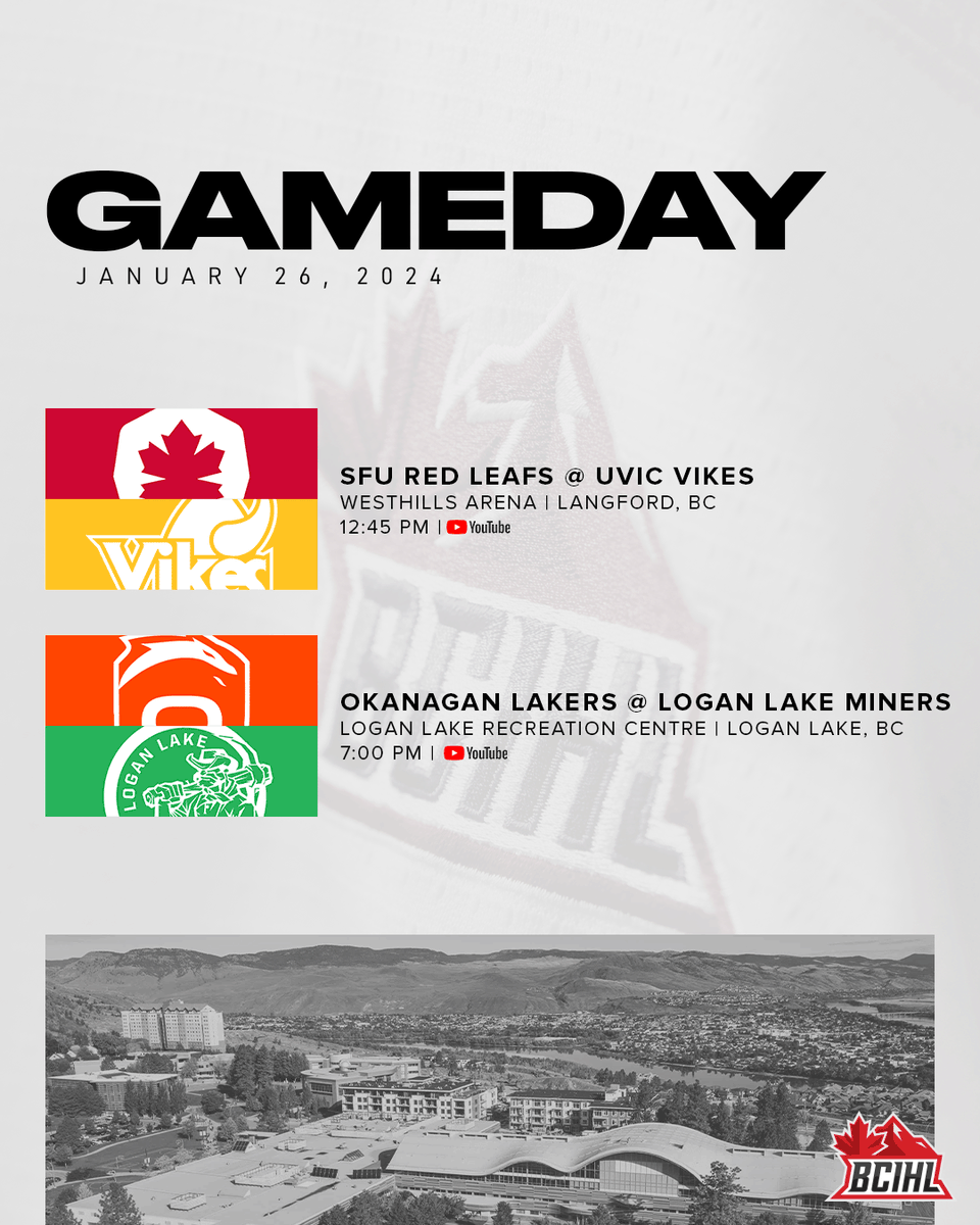 SFU and UVic will meet in Langford for the early game, and Okanagan will look to keep their winning ways alive against the Miners!

GAME NOTES | bcihl.ca/leagues/schedu…