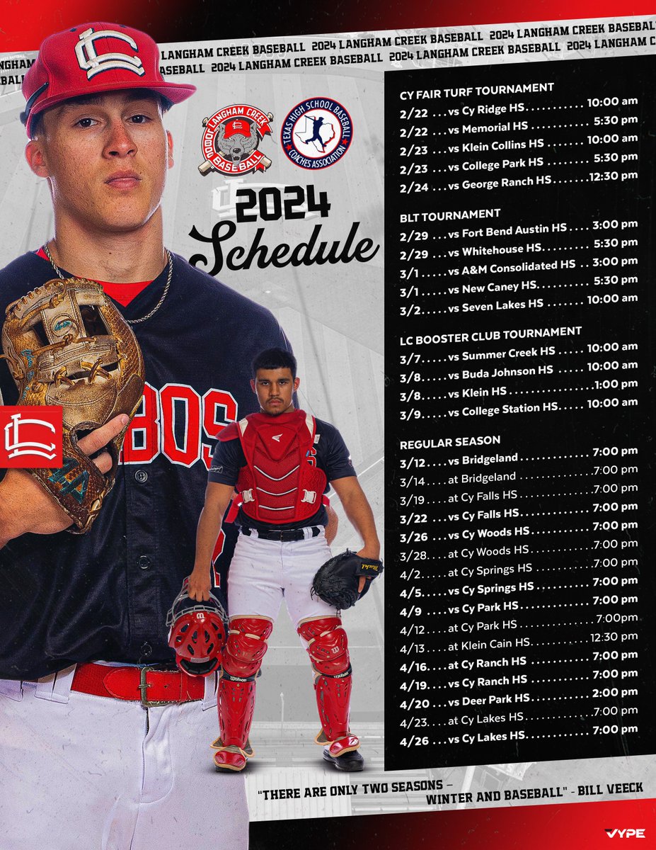 LanghamBaseball's tweet photo. "There are only two seasons - Winter and Baseball." 
-Bill Veeck

@langhamcreekhs  @CFISDAthletics @mmercado82 https://t.co/H5xTKTEFo3