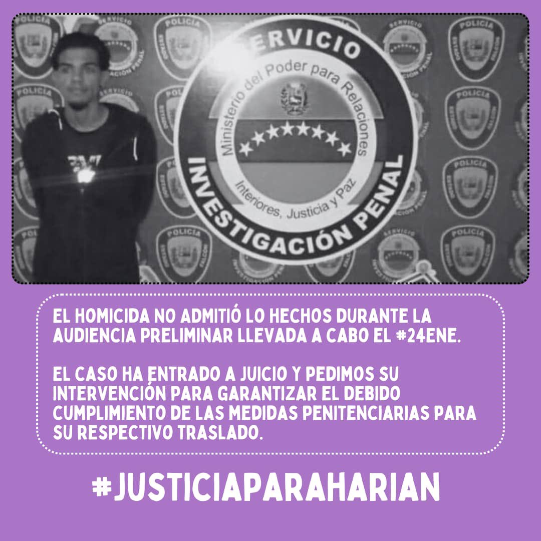 GabiurrutiaP94's tweet photo. Harian de León fue asesinada por un delincuente que sigue en una comisaría municipal. ¿Dónde está la justicia? @CelsaBautistaO pedimos que se le asigne el cupo para el traslado al centro penitenciario de Coro, donde debe estar desde hace 4 meses. #JusticiaParaHarian https://t.co/4I0uLxcBfI