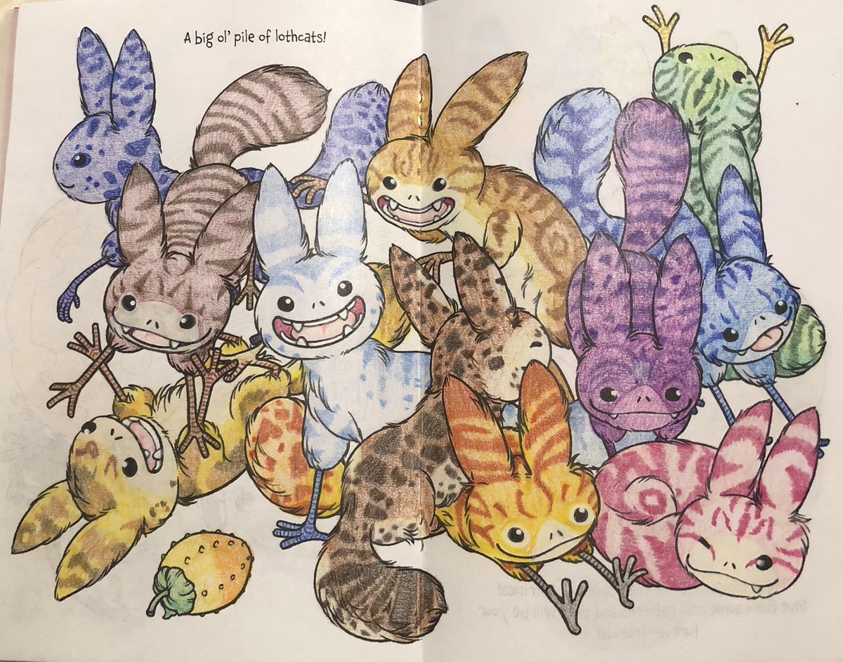 frightfullydom1's tweet photo. While I made good headway through all of these, I’ve only managed to finish one so far—the adorable Loth-cat &amp; Tooka book from @tinymangojunior! I loved it *so* much; here are a few of my favorite completed pages ^~^ https://t.co/srk2lgZ0ha
