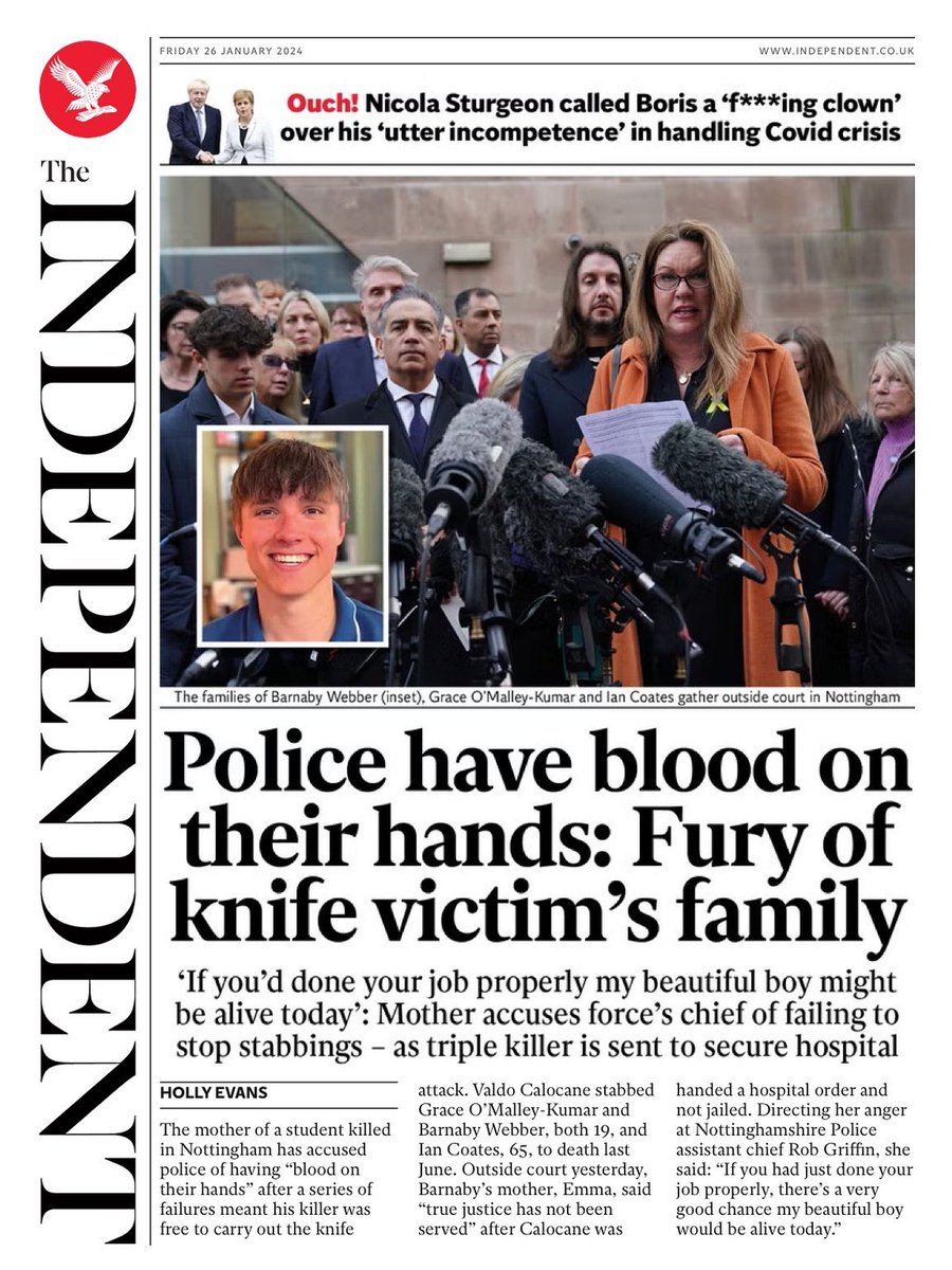 🇬🇧 Police Have Blood On Their Hands: Fury Of Knife Victim's Family ▫‘If you’d done your job properly, my beautiful boy might be alive today’, said Barnaby Webber’s mother ▫@holly_evans98 ▫tinyurl.com/yowbvfs4 🇬🇧 #frontpagestoday #digital #UK @Independent