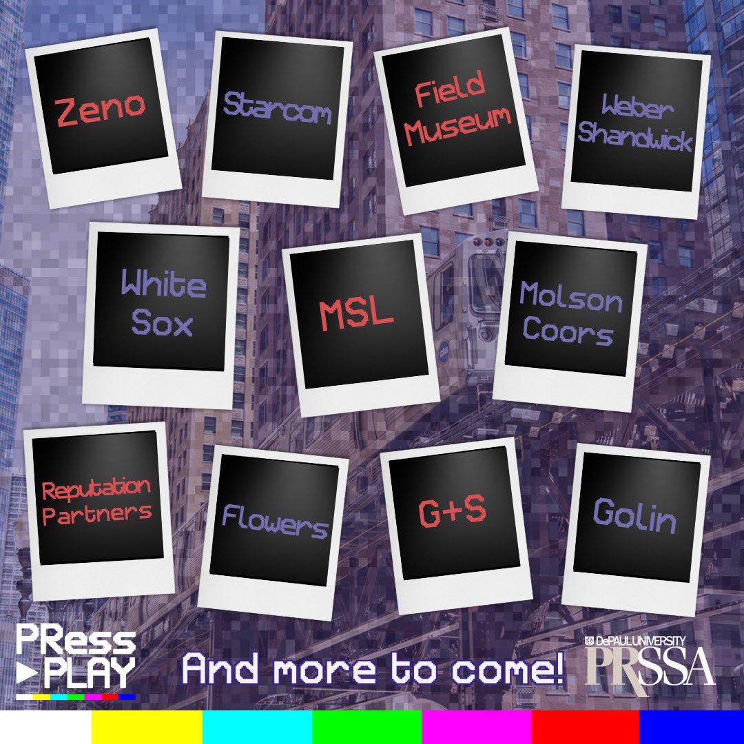 PRessPlayDePaul's tweet photo. Come join us in Chicago next month and see some iconic agencies and in-house practices! Along with site visits attendees can network with working professionals! 

PRess Play participants can rank their top two site visit choices. Early registration helps secure your top picks! ⏯ https://t.co/nmFz1W1ehx