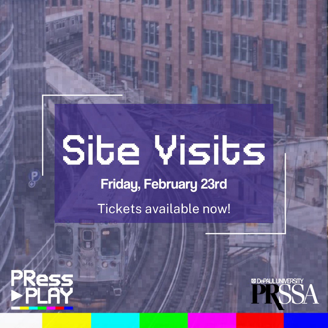 PRessPlayDePaul's tweet photo. Come join us in Chicago next month and see some iconic agencies and in-house practices! Along with site visits attendees can network with working professionals! 

PRess Play participants can rank their top two site visit choices. Early registration helps secure your top picks! ⏯ https://t.co/nmFz1W1ehx