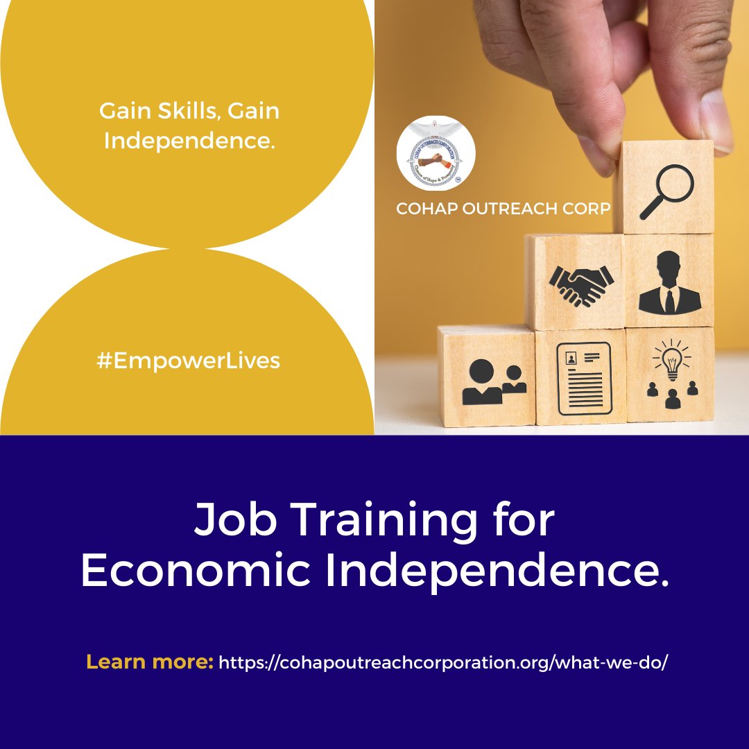 Empower lives through job training, a vital step towards economic independence. 🌟🌈💼
 
Join #COHAPOUTREACHCORP in making a difference. Learn more and explore volunteer opportunities: cohapoutreachcorporation.org/volunteer-oppo…

💙 #COHAPcares #RebuildingLives #EmpowerChange #TransformingLives🌐