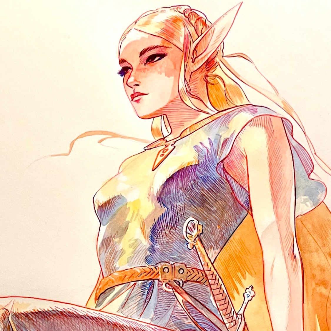 Zelda watercolor progress 2