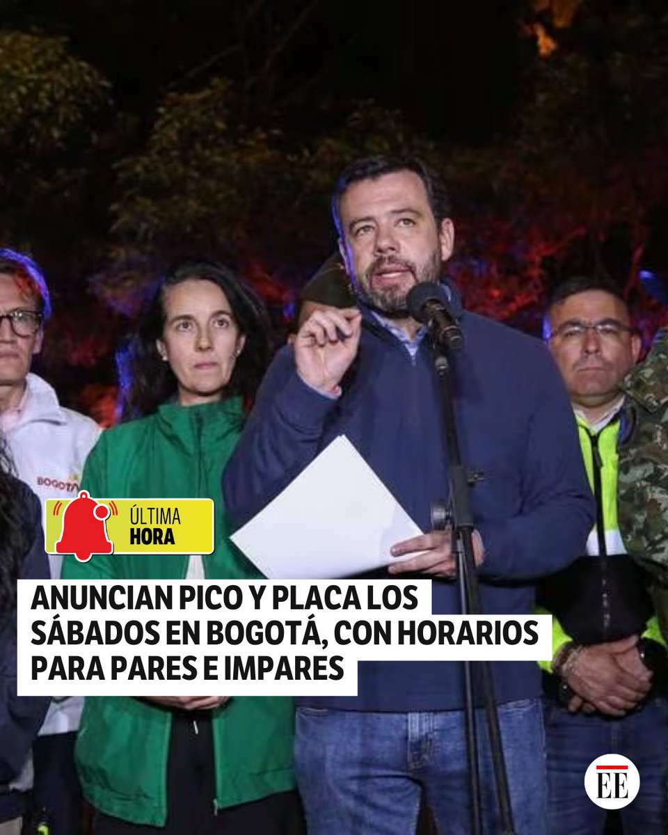 elespectador's tweet photo. #ÚLTIMAHORA 🔴 Anuncian pico y placa los sábados en Bogotá. 👉🔗https://t.co/GRrAGKuGNV https://t.co/6kGRfb5S4q
