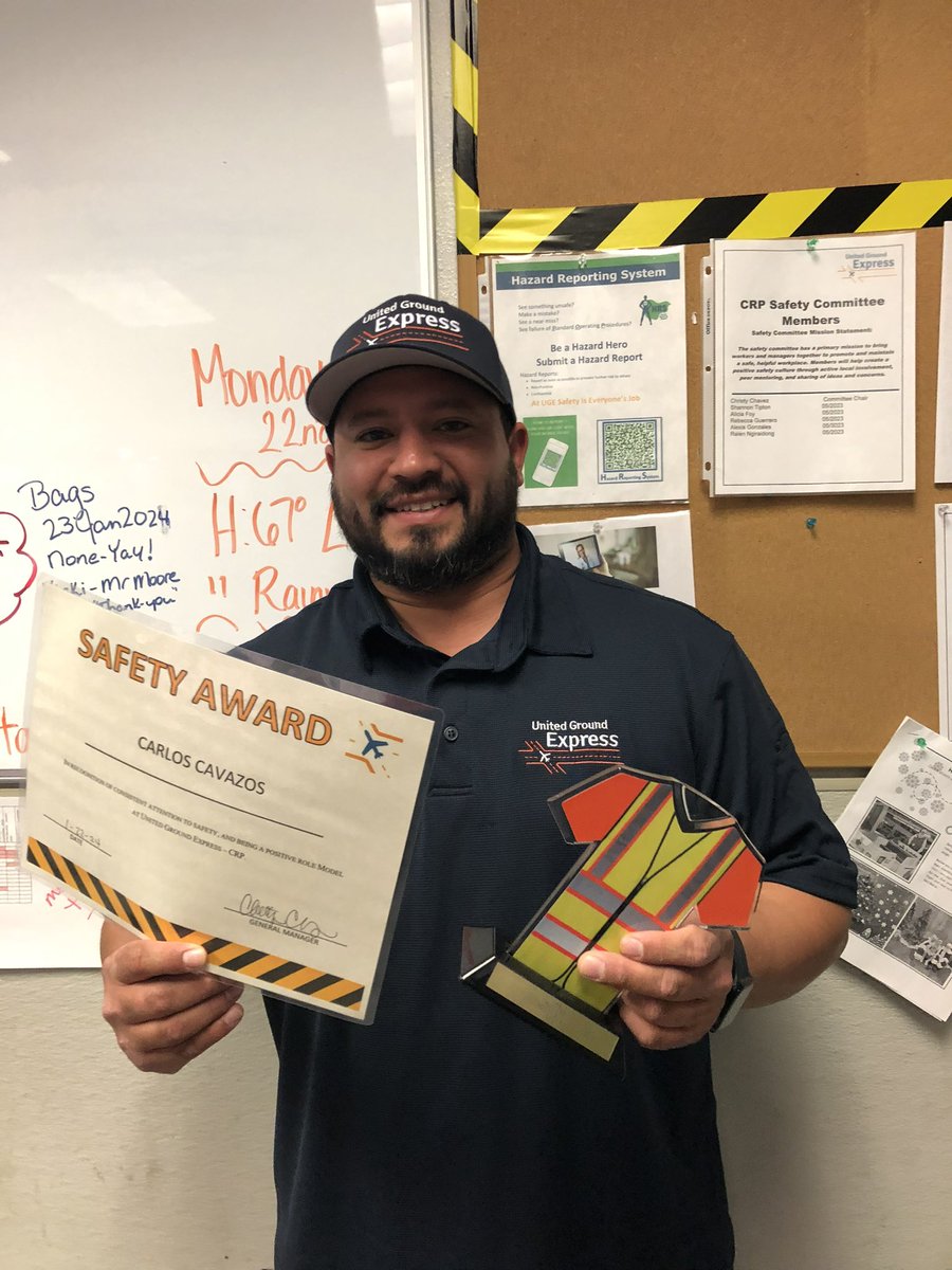 Everyone please congratulate Carlos for being our December safety hero here in #CRP. Carlos has been with us for about two months and definitely helps set the standard for safety. Thank you Carlos for always looking out for the team and your commitment to safety. #TeamCRP✈️