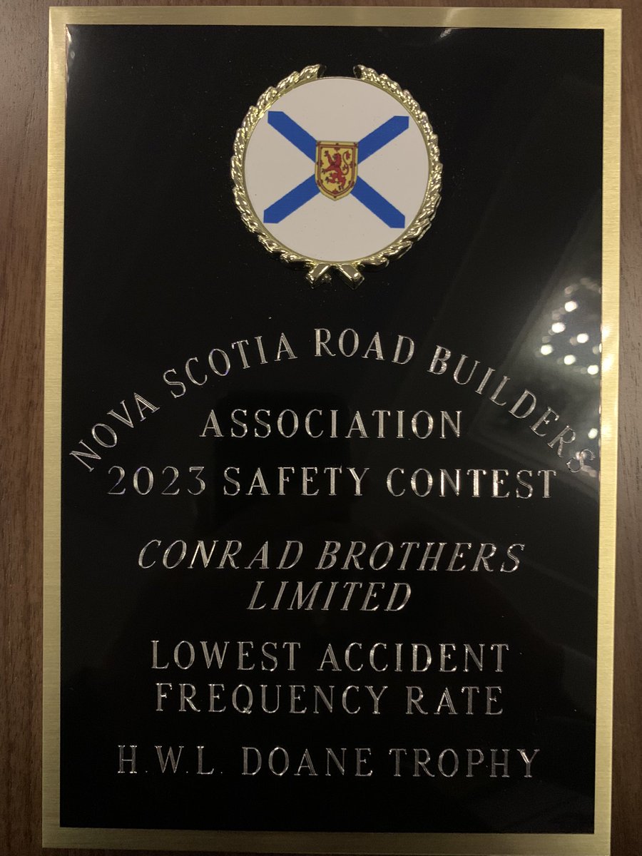 Attending the 77th Annual Banquet of The Nova Scotia Road Builders Association. Honoured to have been presented with this Safety award for our Family Business, Conrad Bros. Ltd. Thanks to our Safety Team and Staff for working to keep our workplace a Safe one. <a href="/NSRoadBuilders/">NS Road Builders</a>