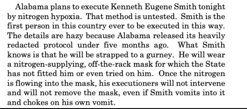 MauriceChammah's tweet photo. Just in: SCOTUS will let America’s first nitrogen execution proceed. 

Here’s what Justice Sotomayor wrote in dissent: https://t.co/QikUVAreoo