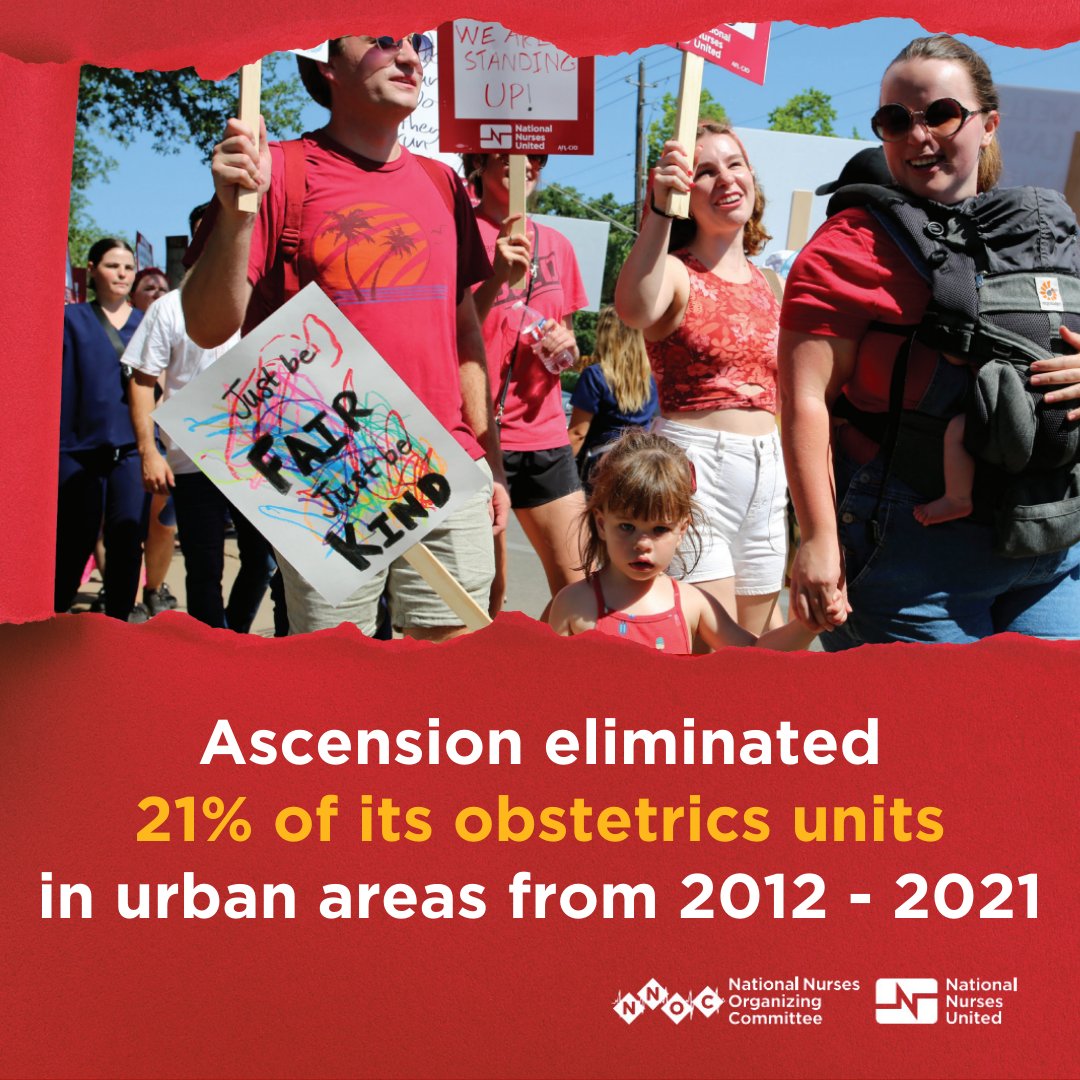 .@Ascensionorg's closure rate of #LaborAndDelivery units in urban areas is far higher than the national average. These cuts disproportionately hurt Black and Latine patients, forcing pregnant patients to travel farther and endure longer wait times to receive care.