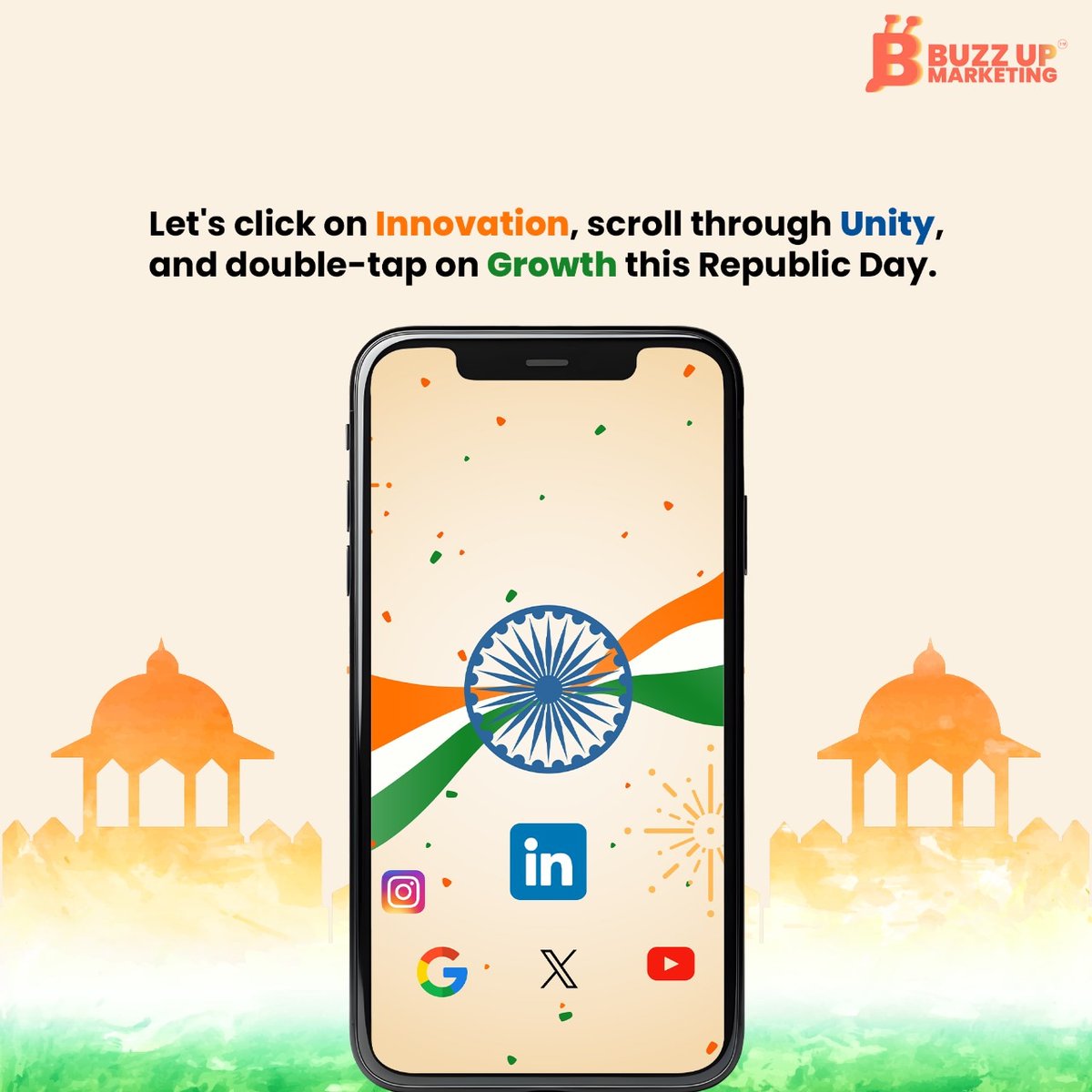 Buzzing with pride on this Republic Day! 🎉 Wishing you a vibrant Republic Day celebration! Jai Hind.🇮🇳 #republicday #republicdayindia #buzzupmarketing #digitalmarketing