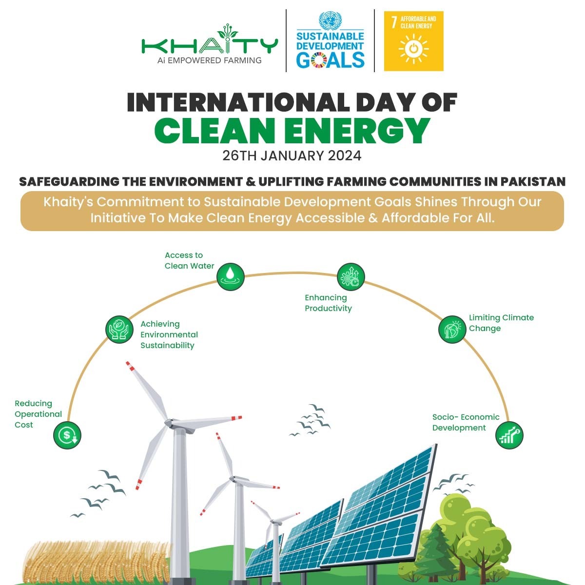 KhaityTech's tweet photo. This International Day of Clean Energy, with Khaity Technologies, discover the innovative ways we use to incorporate solar-energy into the local agricultural practices- highlighting its significance in the sector, its abundant benefits &amp; making Pakistan  cleaner &amp; greener! https://t.co/x8qlk43Wnd