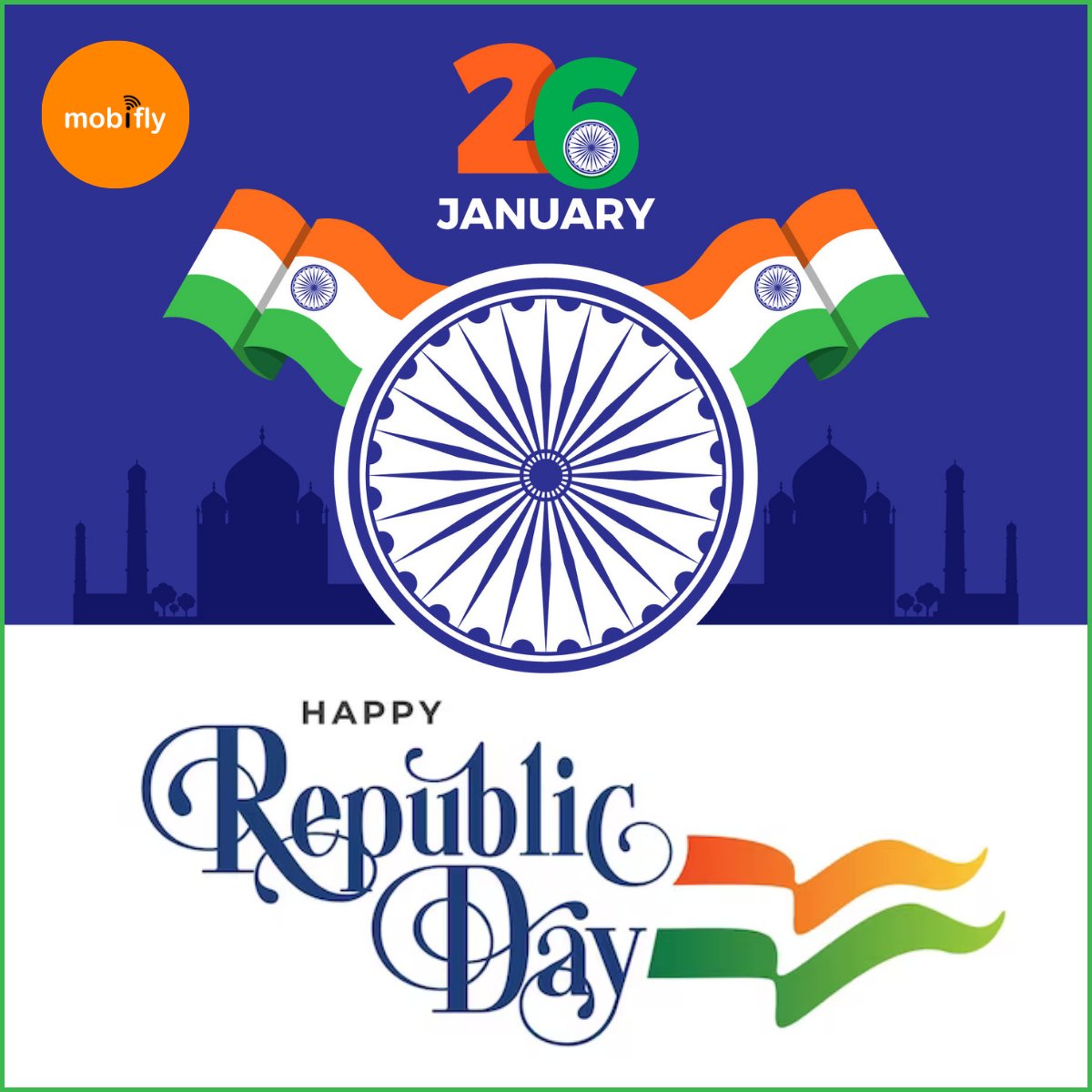 Mobifly2's tweet photo. 🇮🇳 Happy Republic Day to All of You! 🇮🇳

On this special day, let's come together to celebrate the strength of our unity, the beauty of our diversity, and the spirit of freedom that defines our great nation. May the ideals of our Republic continue to guide 
Jai Hind! 🇮🇳
#mobifly https://t.co/rrOsSXe6ve