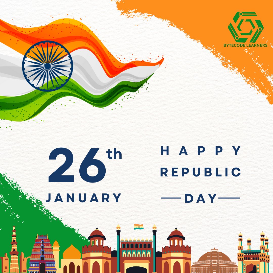 ByteCodeLearner's tweet image. ByteCode Learners wishes everyone a Happy Republic Day!⚡ Let’s honor the spirit of unity and progress that defines our great nation. Jai Hind! 🇮🇳
#RepublicDay #ByteCodeLearners #CodingClub #Unity #Progress #JaiHind #India #Constitution #Coding #Learning #Innovation #Technology