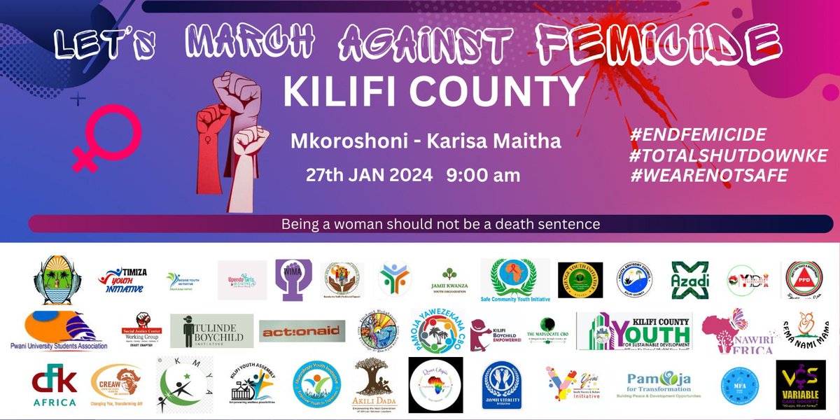 sofwaraj's tweet photo. Watu wangu wa Kilifi....start stretching your muscles and breaking in your shoes...we are marching tomorrow from 9am at Pwani University to join our kin in the movement to #EndFemicideKE #TotalShutDownKE #WeAreNotSafeKE Solidarity for ever πͺπ½ https://t.co/KcCVEJjzqK
