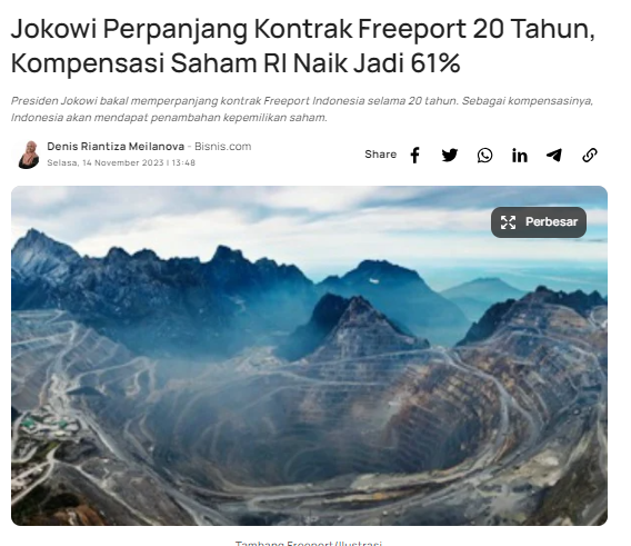 @Anaksemut4 @Kepoman14 @CNNIndonesia bukan, yg perpanjangan kontrak karya Freeport itu presiden Indonesia yg selalu membuat oposisi kering selama 10 tahun. Oposisi yg istiqomah menjilat kepentingan Amerika.
Betul?