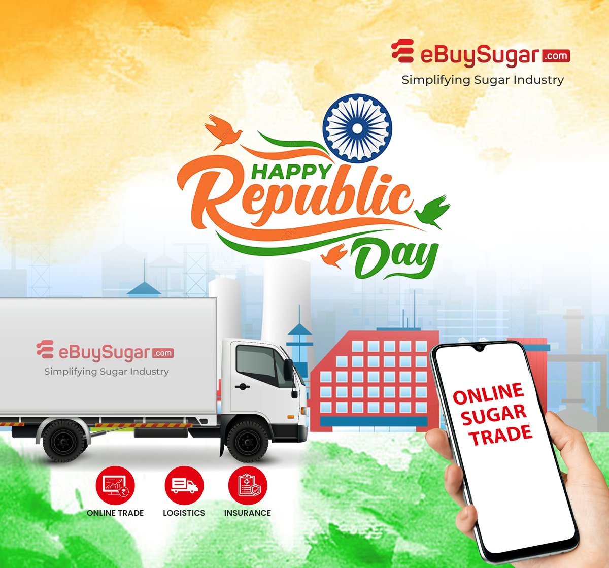 🇮🇳 Happy Republic Day! 🇮🇳 Let's celebrate the spirit of unity, diversity & freedom by embracing digital solutions and innovation! Let #eBuySugar be your partner in success, whether you're a trader or a miller! Jai Hind! 🇮🇳 #RepublicDay #SugarTrade #DigitalPlatform #SugarMill