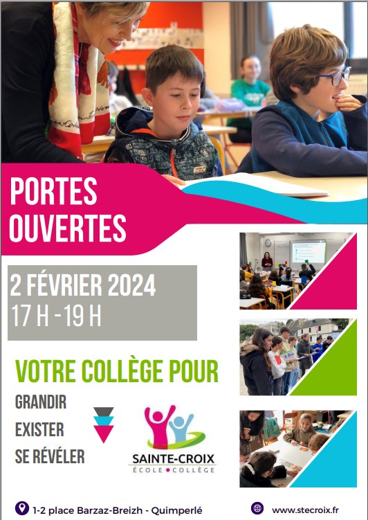 GrSteCroix's tweet photo. Le groupe Scolaire Sainte-Croix École /Collège est ravi de vous accueillir à ses PO le vendredi 2 février! https://t.co/tQwGRVjYCH