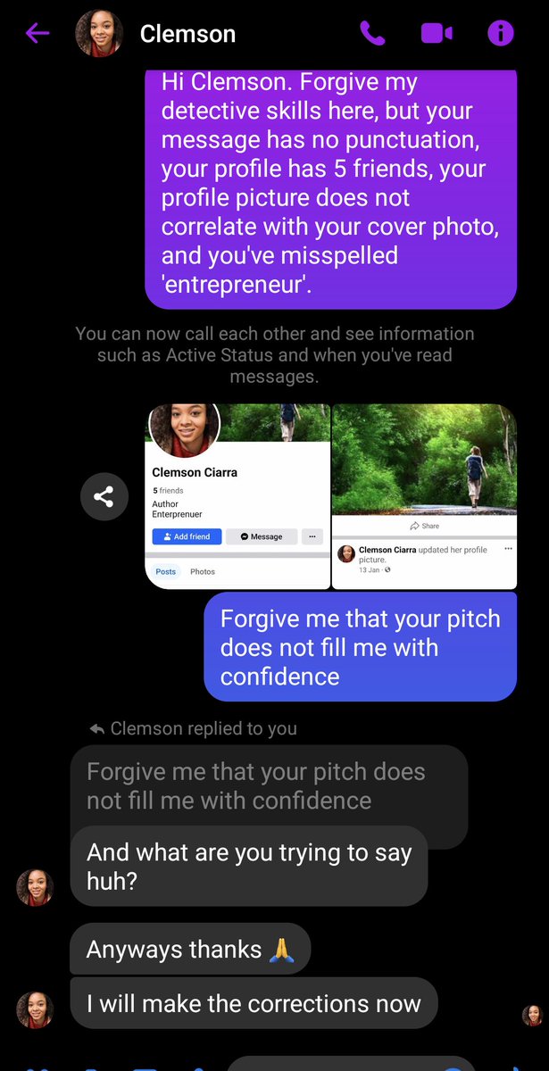 J_agombarAuthor's tweet image. Oh, Clemson 🤦 was it really a good try? Picked the wrong writer! 🤔
Follow me for more spambot abuse.
#authoscam #spambot #writerproblems #windup #readingcommunity #writingcommunity #jagombar