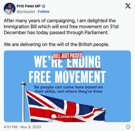 edwinhayward's tweet image. The people who once cheered Priti Patel to the rafters are now denouncing France for refusing to increase the Freedom of Movement of British expats there by extending visas to 180 days rather than 90.

But you know what? France is exercising the same sovereignty as everyone else.