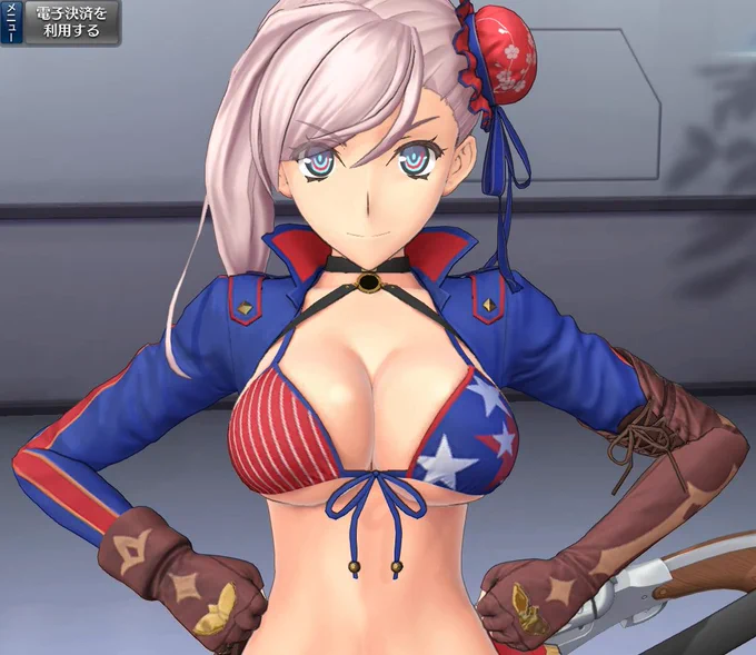 画像はアーケードのだけど水着武蔵ちゃんはいいぞ来月バレンタインも控えてるし引いてない人は頑張れ #FGO 