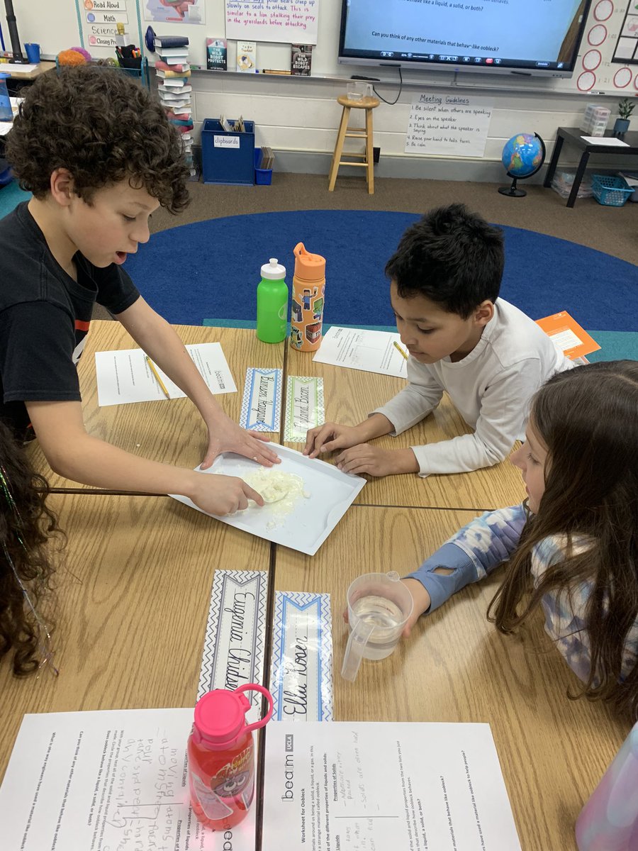 MissRogerson3's tweet photo. After reviewing properties of solids and liquids, students collaborated to determine if Oobleck is a solid, liquid, or both?! https://t.co/CMSQZAvYGC