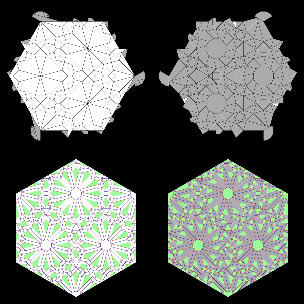 Hexagonal Tessellation of Dodecagons #1 by <a href="/BeberAlessandro/">Alessandro Beber</a> from the Flat-Folder instagram dataset.
.
Folded state above, crease pattern below. Colored regions of the crease pattern are visible in the folded state.
.
#flatfolder #origami