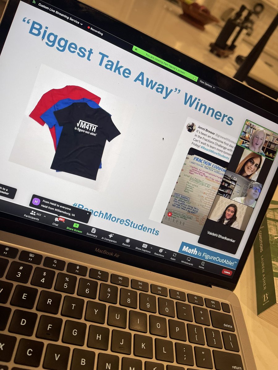 Can’t wait to show off my new #mathisfigureoutable swag! I never win things!! I learned so much tonight from <a href="/pwharris/">Pam Harris</a> and <a href="/MarianSmall/">Marian Small</a>. My favorite parts: thinking about fractions as operators and asking students Open Questions and Understanding Questions! 🤯 #ReachMoreStudents