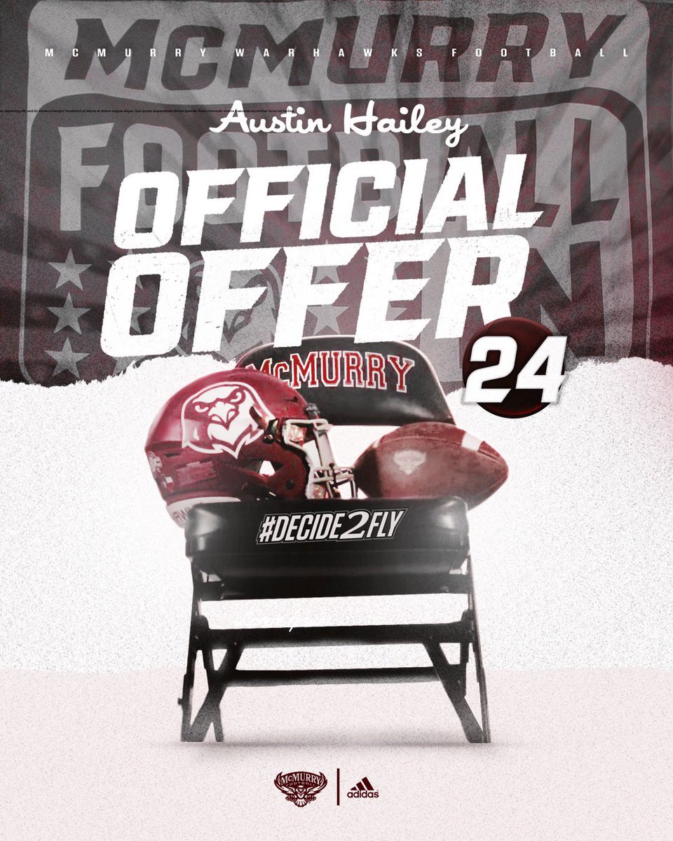 Blessed to have received an official offer from McMurry university! Thank you coach Rau @McMURRYFOOTBALL @Coach_Hill2 @ProsperEaglesFB @ProsperRecruits @ClayMuench