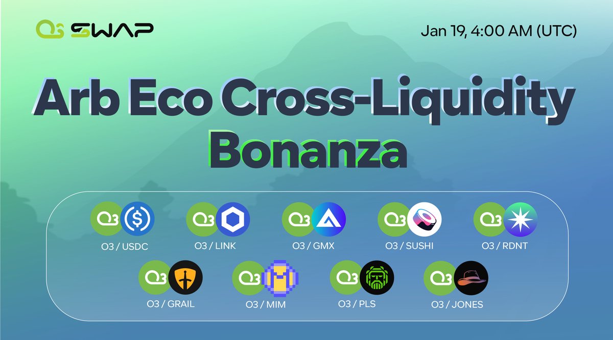 O3 Labs' Arb Eco Bonanza rages on for @GMX_IO, @CamelotDEX, @RDNTCapital, @chainlink, @MIM_Spell, @PlutusDAO_io, @JonesDAO_io and other users of Arbitrum! Users who want to participate can go to o3swap.com/vault?chain=Ar…!