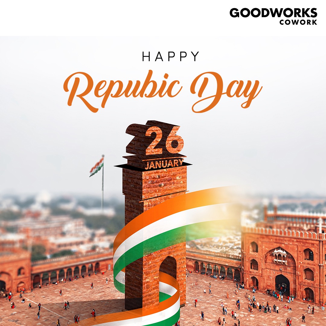 As we hoist the tricolor, let's salute the bravery and sacrifices that make our nation great. Happy Republic Day! #GoodWorksCowork #Cowork #GoodWorks #RepublicDay #republicday2024 #India #indianrepublicday