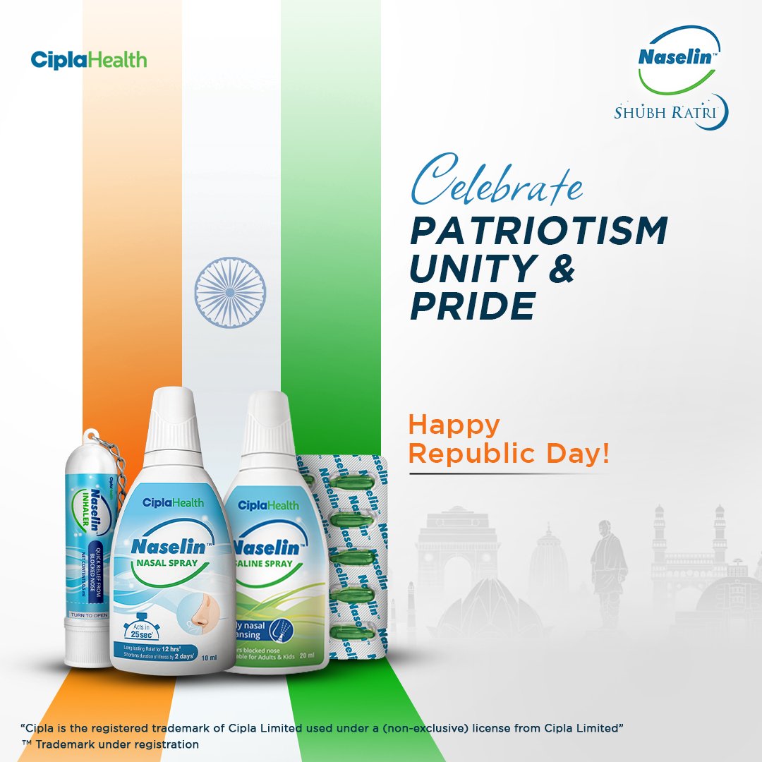 Spraying the spirit of freedom with Naselin this Republic Day! Breathe in the pride, exhale the joy. #HappyRepublicDay #CiplaHealth #Naselin #BlockedNose #Sleep #ShubhRatri
