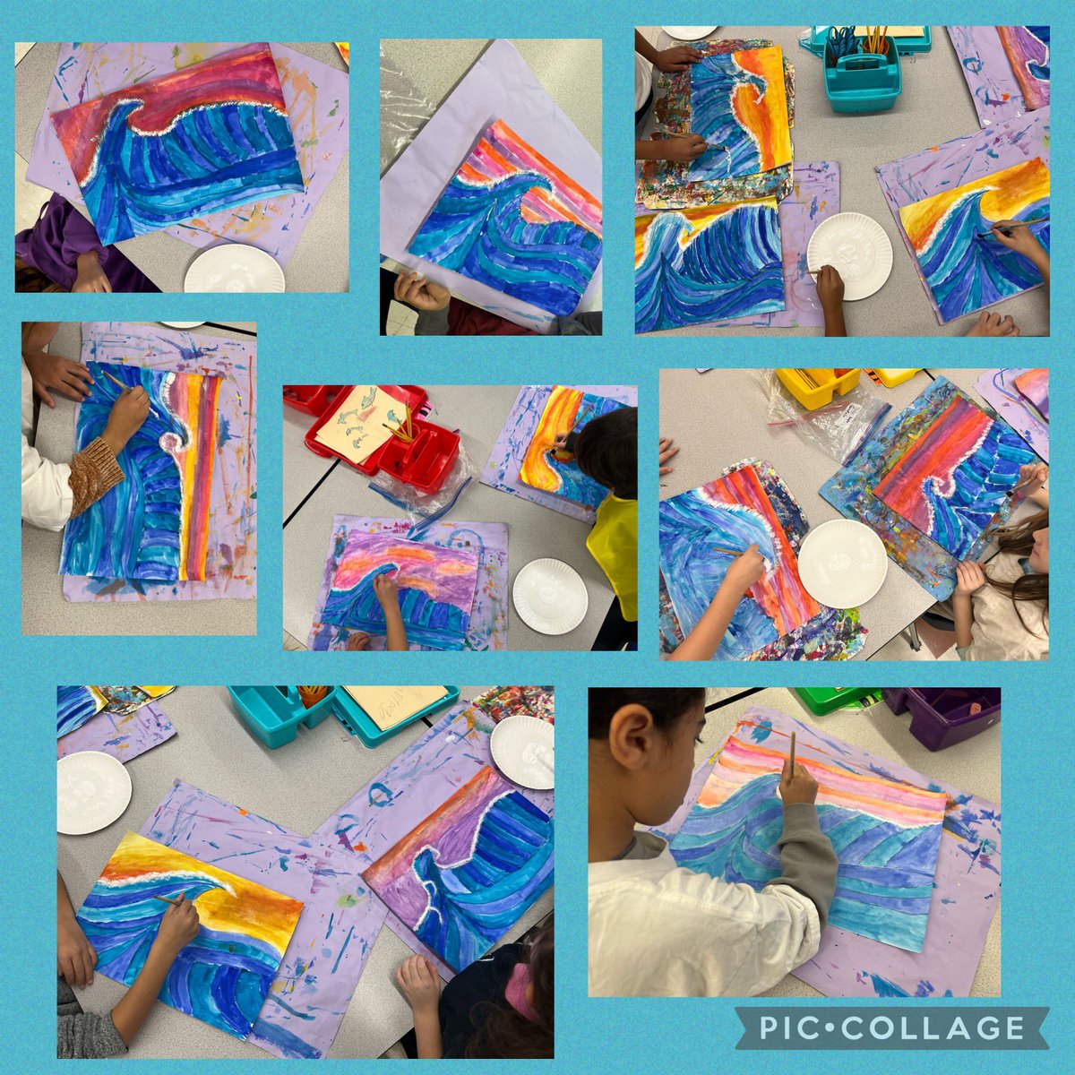 3rd grade artists learning about Hokusai’s “The Great Wave Off Kanagawa”🌊Participating in an art critique and creating our own “Great Waves”🎨🖌️🌊 @CMSmtolive @NicoleMusarra @ashleylopez210