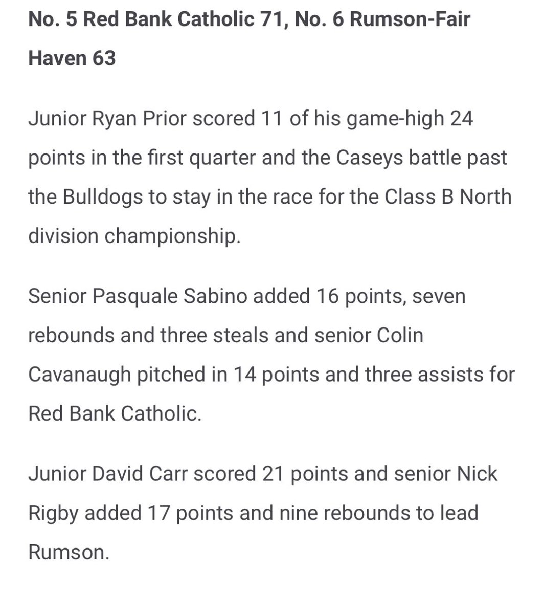 Caseys bounce back with two great wins over Manalapan on Tuesday and RFH tonight. @ShoreSportsNet